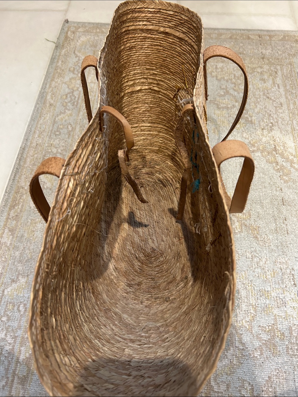 Woven Straw Tote with Blue Eye Embroidery - Picture 2 of 4
